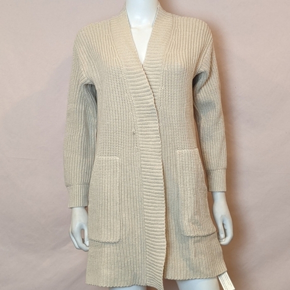 Wrap London Open Front Warm Ecru Knitted Cardigan Sweater with Pockets size 4 - Picture 1 of 8